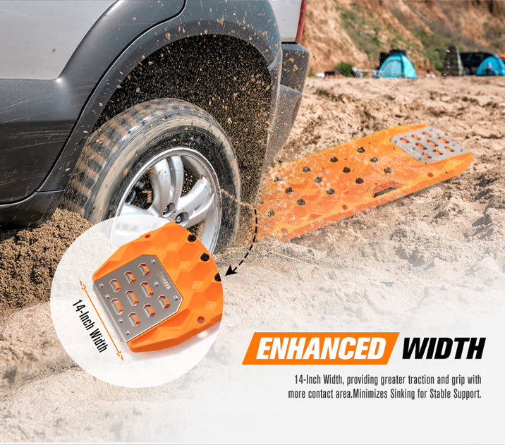 Bunker Indust Pair Recovery Tracks 25T With Steel Traction Plate Sand Mud Snow - Orange