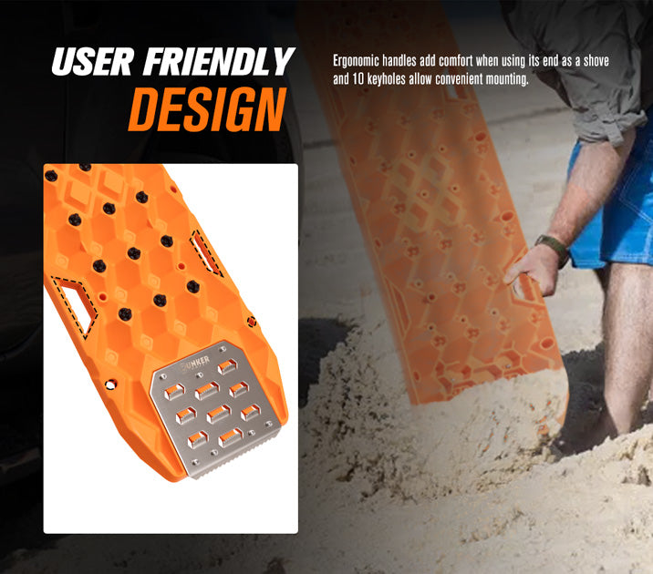 Bunker Indust Pair Recovery Tracks 25T With Steel Traction Plate Sand Mud Snow - Orange