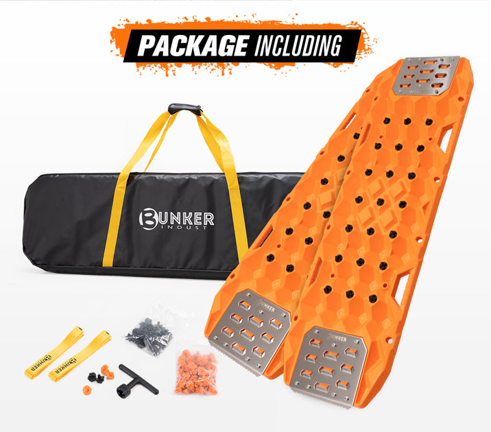 Bunker Indust Pair Recovery Tracks 25T With Steel Traction Plate Sand Mud Snow - Orange