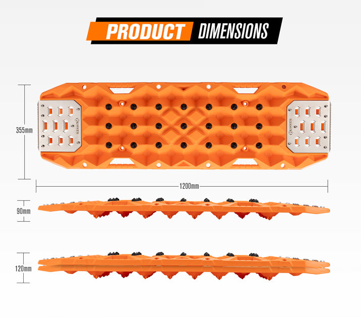 Bunker Indust Pair Recovery Tracks 25T With Steel Traction Plate Sand Mud Snow - Orange
