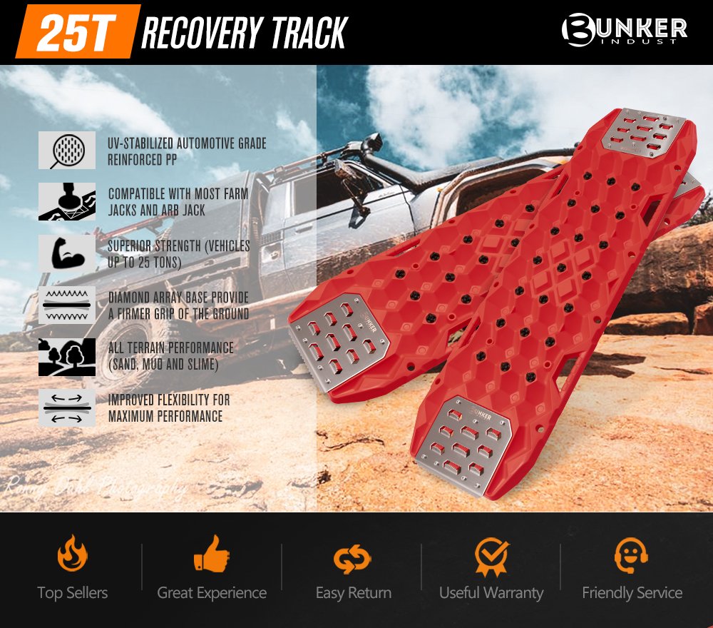 Bunker Indust Pair Recovery Tracks 25T With Steel Traction Plate Sand Mud Snow - Red