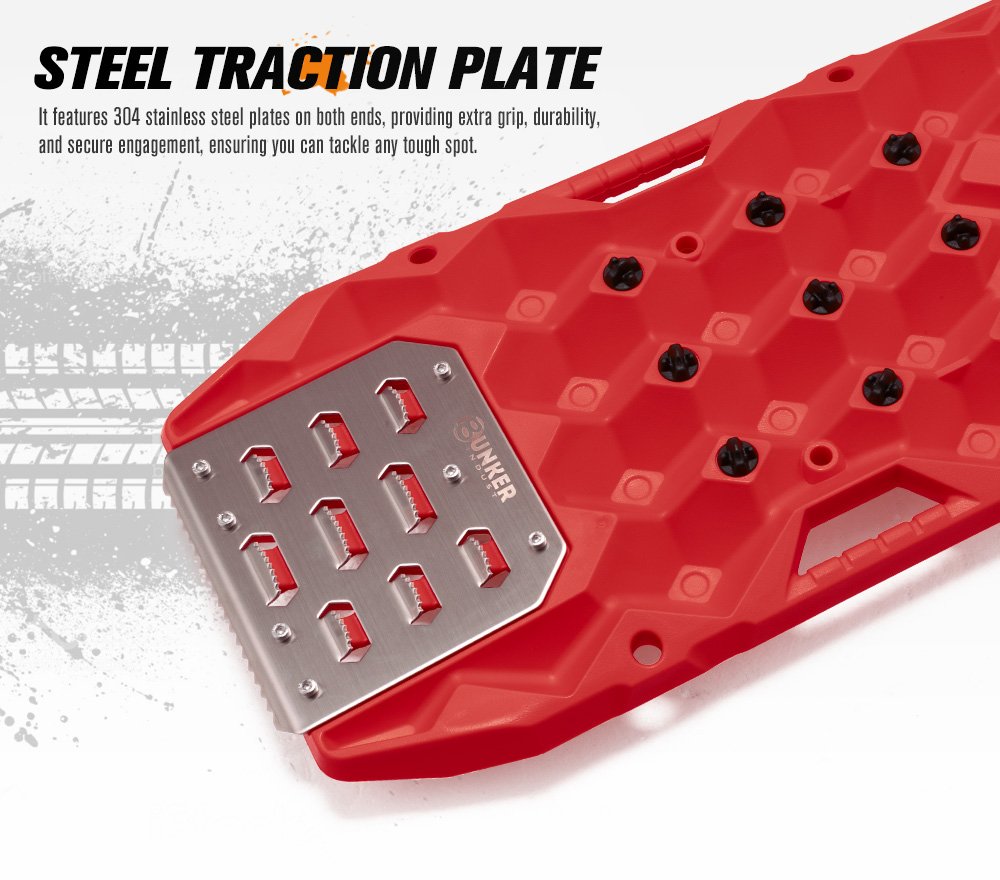 Bunker Indust Pair Recovery Tracks 25T With Steel Traction Plate Sand Mud Snow - Red