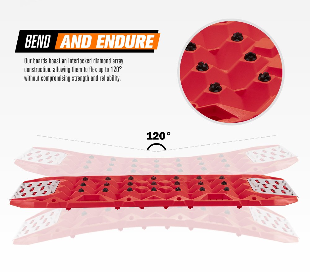Bunker Indust Pair Recovery Tracks 25T With Steel Traction Plate Sand Mud Snow - Red