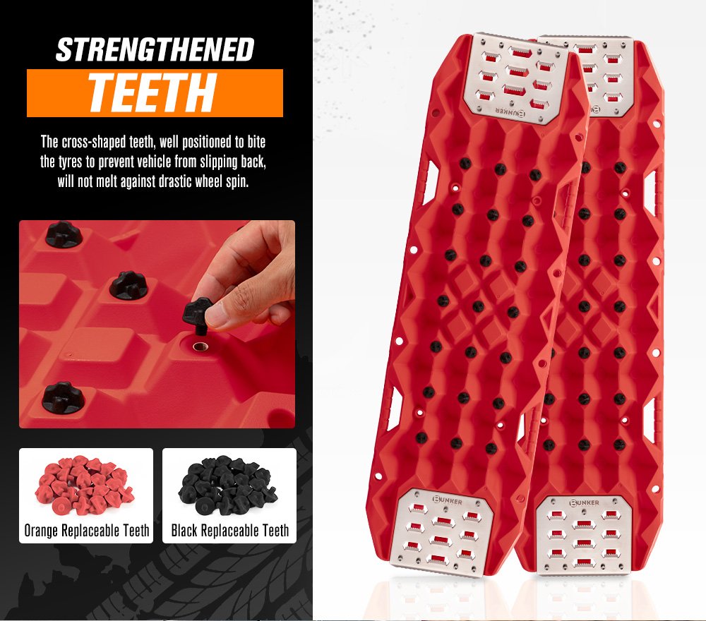 Bunker Indust Pair Recovery Tracks 25T With Steel Traction Plate Sand Mud Snow - Red