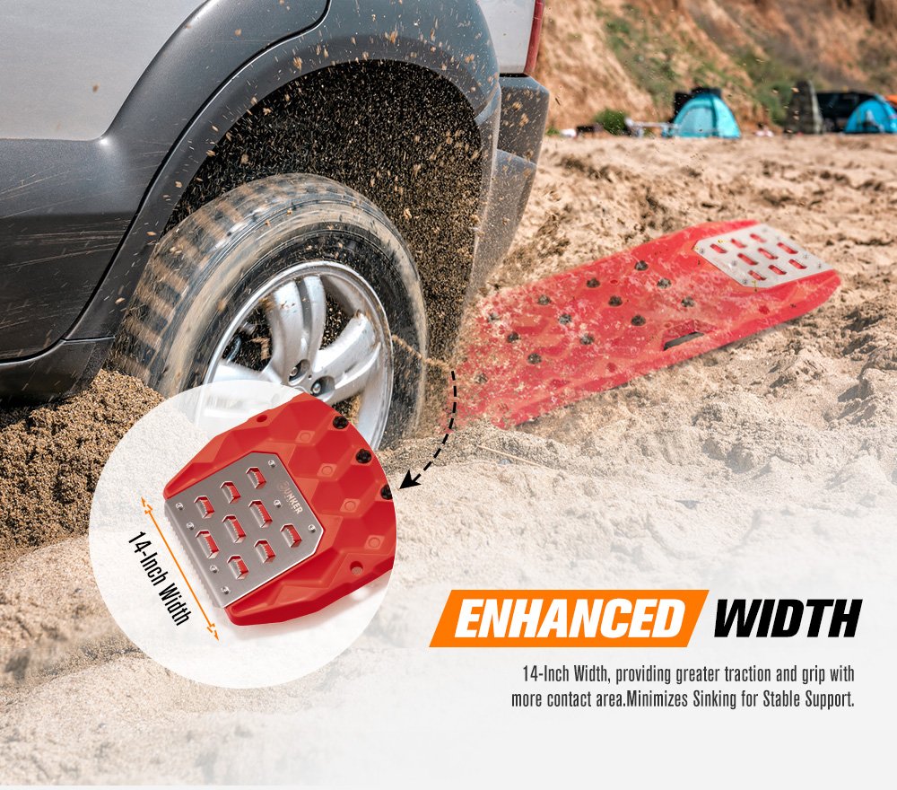 Bunker Indust Pair Recovery Tracks 25T With Steel Traction Plate Sand Mud Snow - Red