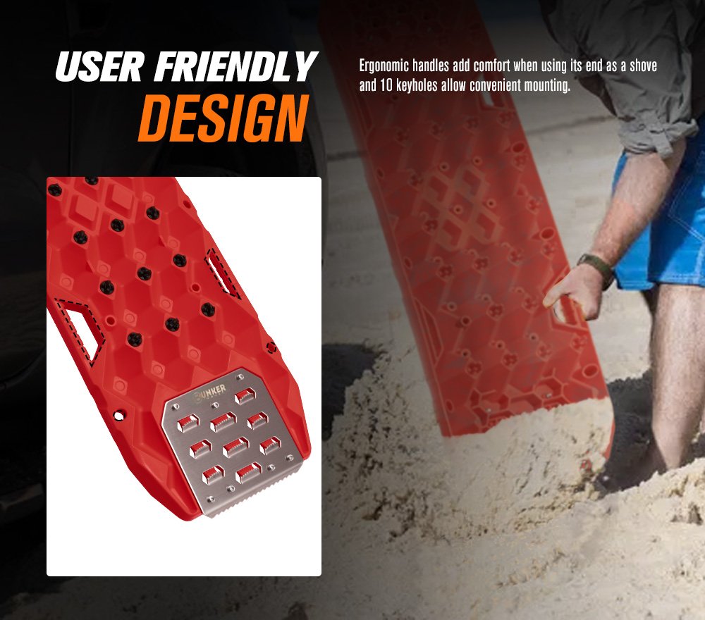 Bunker Indust Pair Recovery Tracks 25T With Steel Traction Plate Sand Mud Snow - Red