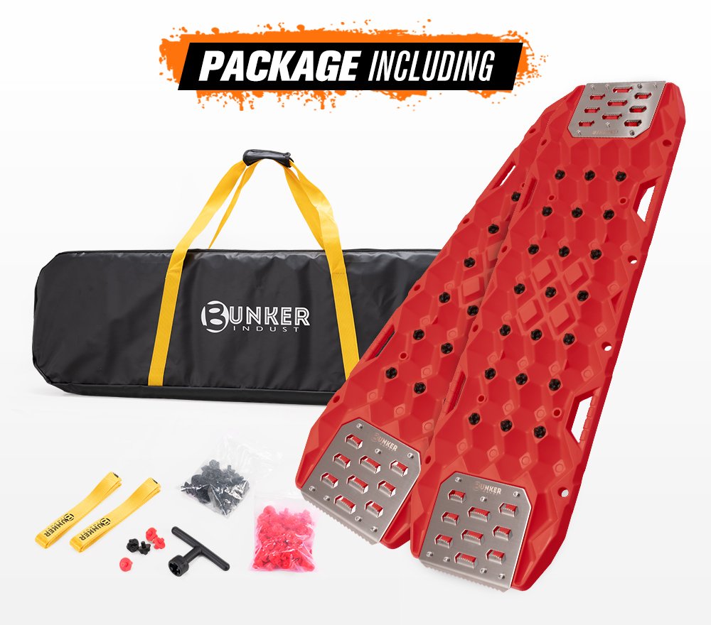 Bunker Indust Pair Recovery Tracks 25T With Steel Traction Plate Sand Mud Snow - Red