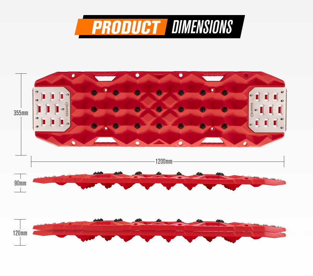 Bunker Indust Pair Recovery Tracks 25T With Steel Traction Plate Sand Mud Snow - Red
