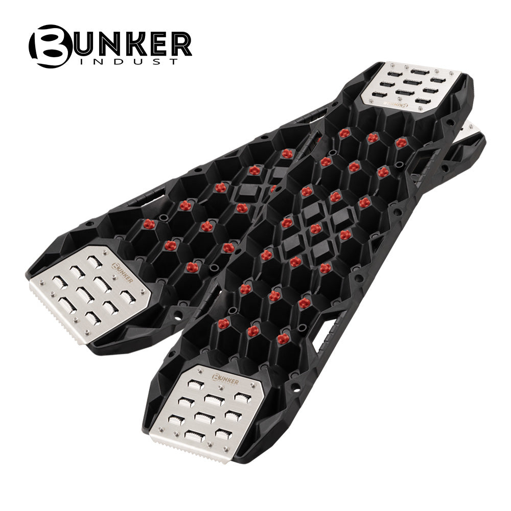 Bunker Indust Pair Recovery Tracks 25T With Steel Traction Plate Sand Snow Mud - Black