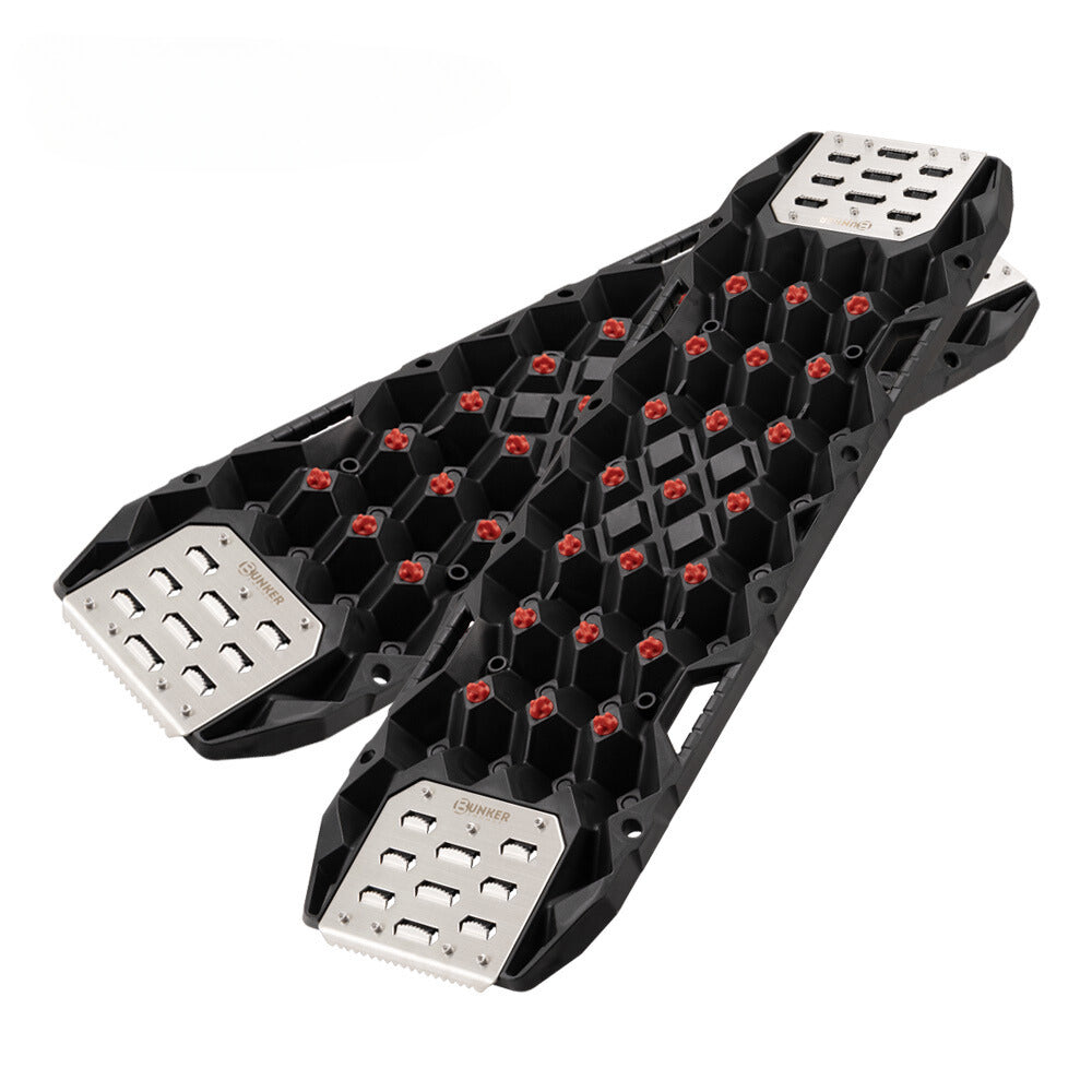 Bunker Indust Pair Recovery Tracks 25T With Steel Traction Plate Sand Snow Mud - Black