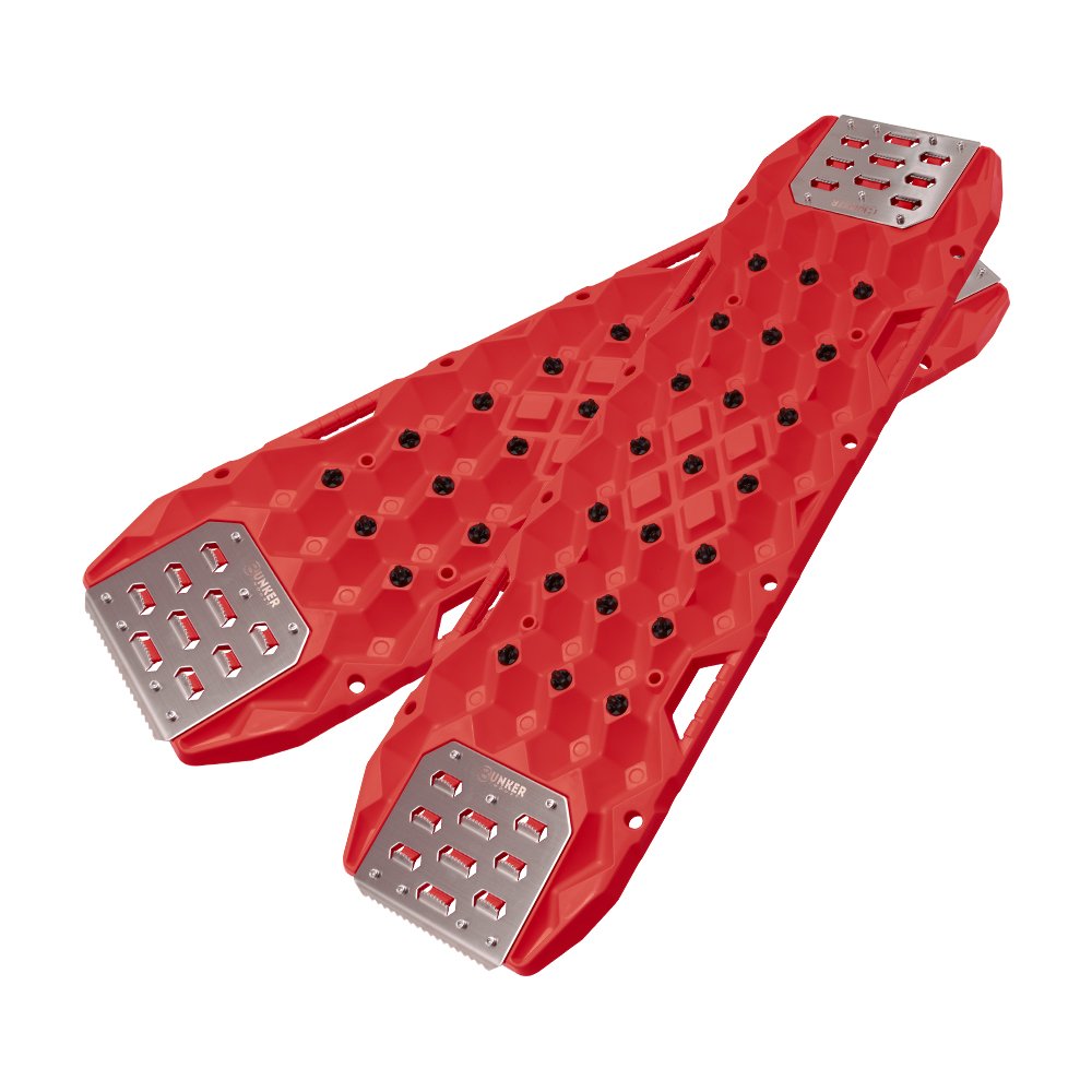 Bunker Indust Pair Recovery Tracks 25T With Steel Traction Plate Sand Mud Snow - Red