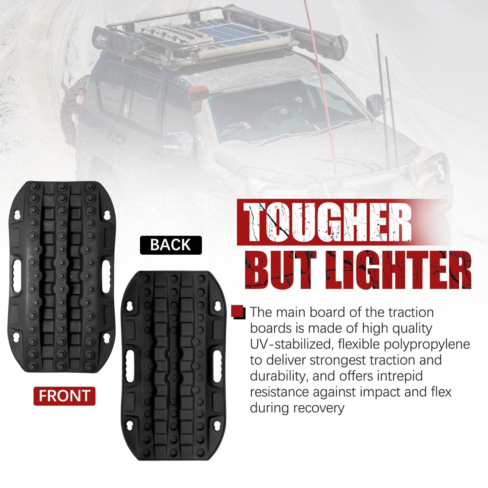 Bunker Indust Off-Road Traction Boards, 2 Pcs Recovery Tracks Traction Mat for 4X4 Jeep Mud, Sand, Snow Traction Ladder-Black Tire Traction Tool