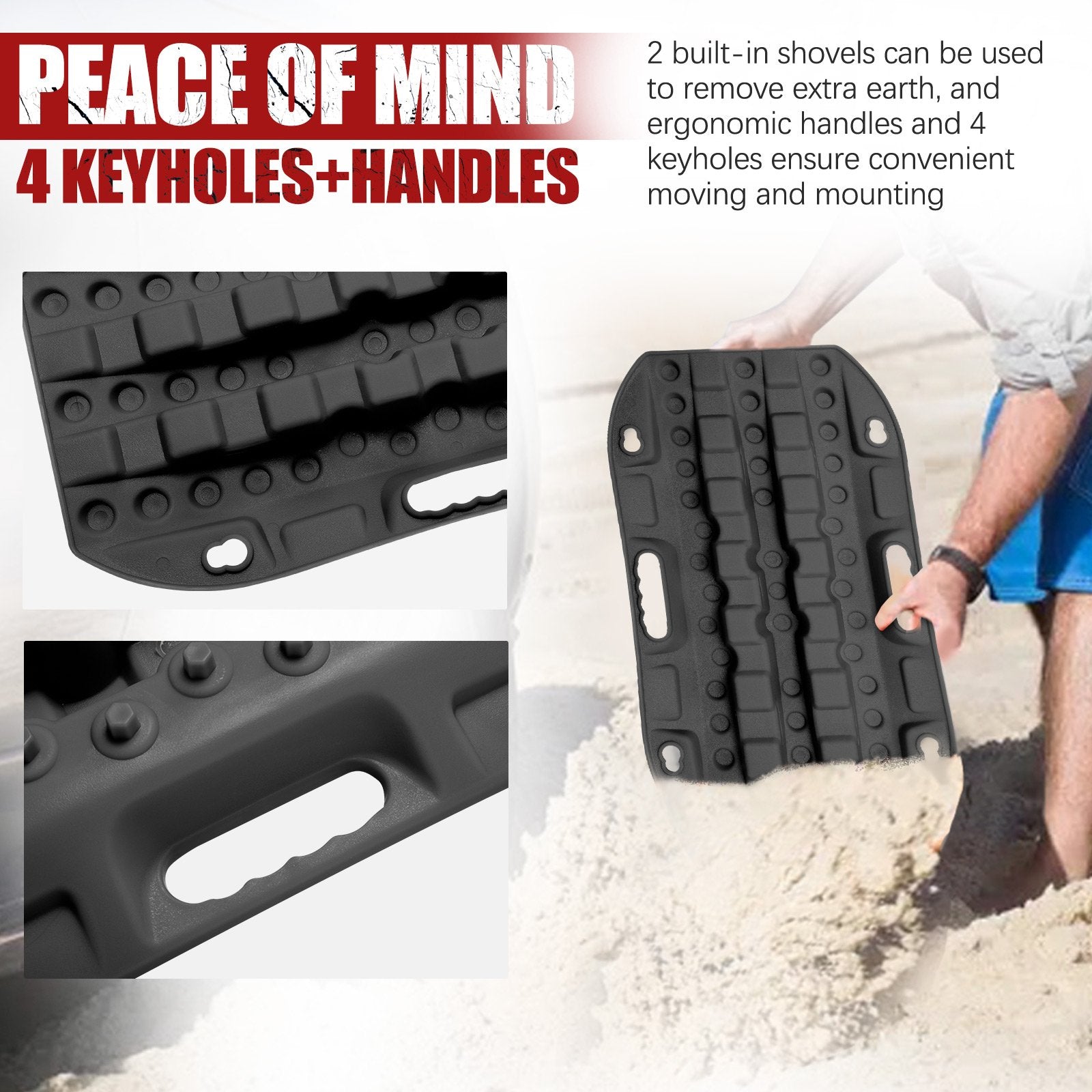 Bunker Indust Off-Road Traction Boards, 2 Pcs Recovery Tracks Traction Mat for 4X4 Jeep Mud, Sand, Snow Traction Ladder-Black Tire Traction Tool