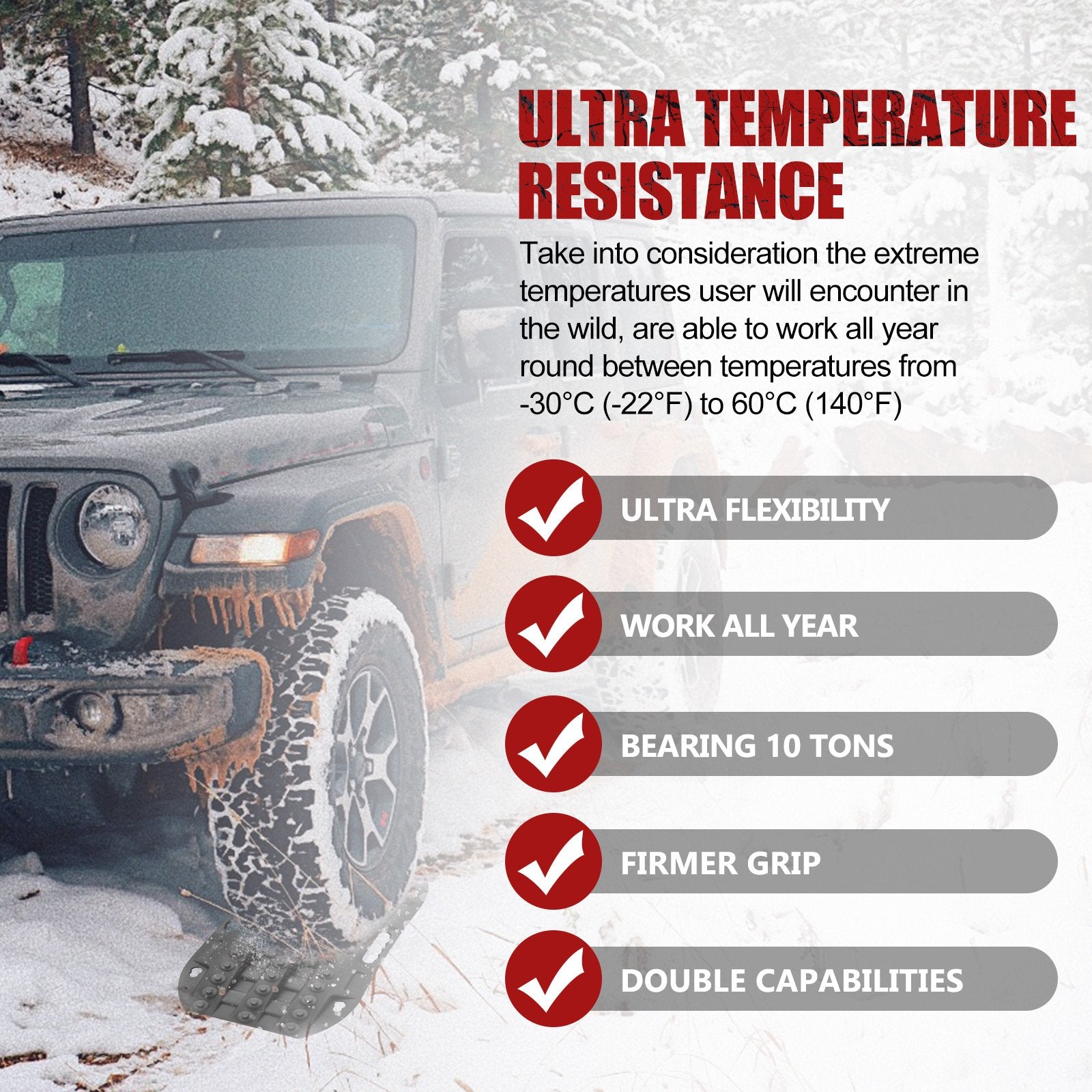 Bunker Indust Off-Road Traction Boards, 2 Pcs Recovery Tracks Traction Mat for 4X4 Jeep Mud, Sand, Snow Traction Ladder-Black Tire Traction Tool