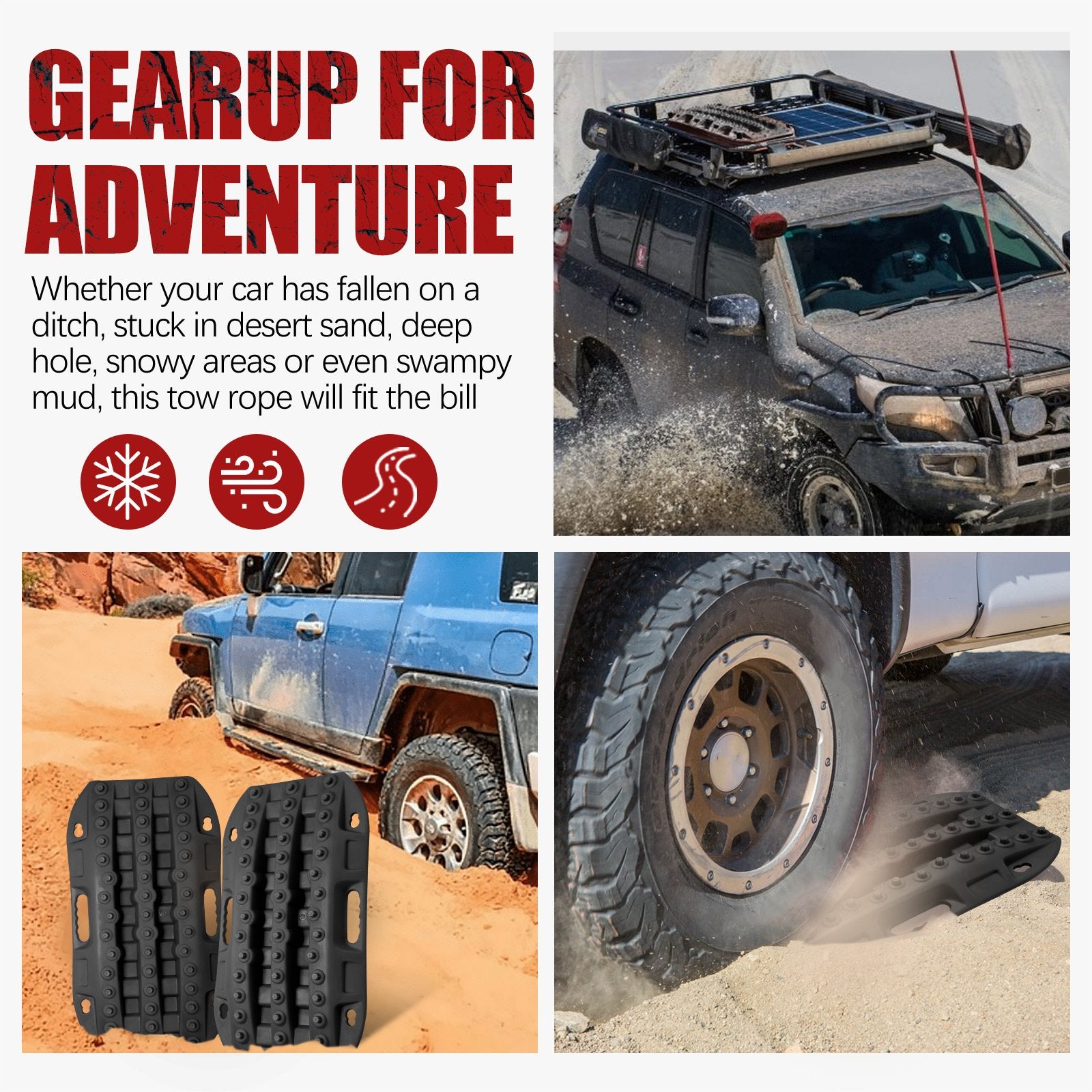 Bunker Indust Off-Road Traction Boards, 2 Pcs Recovery Tracks Traction Mat for 4X4 Jeep Mud, Sand, Snow Traction Ladder-Black Tire Traction Tool