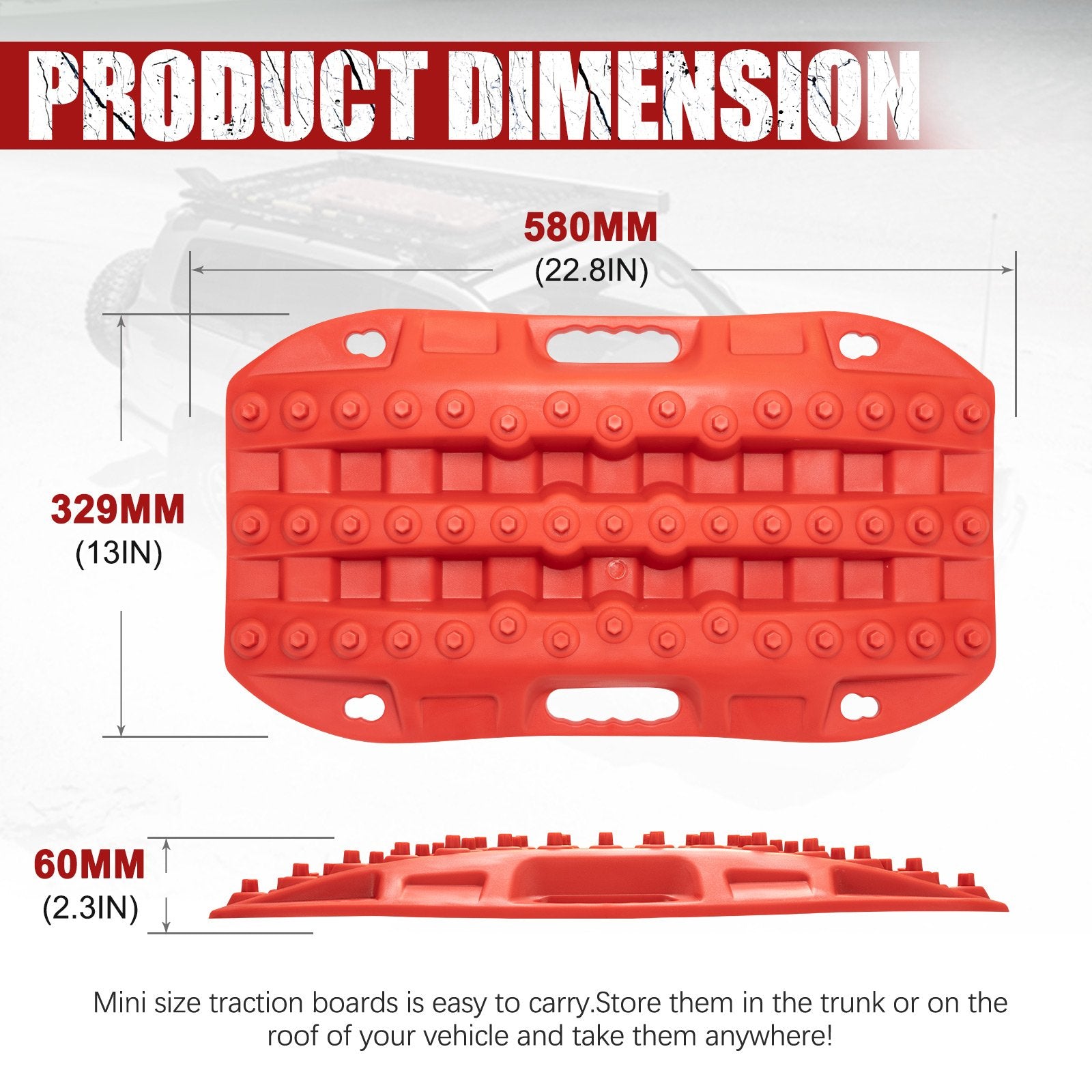 Bunker Indust Off-Road Traction Boards, 2 Pcs Recovery Tracks Traction Mat for 4X4 Jeep Mud, Sand, Snow Traction Ladder-Red Tire Traction Tool