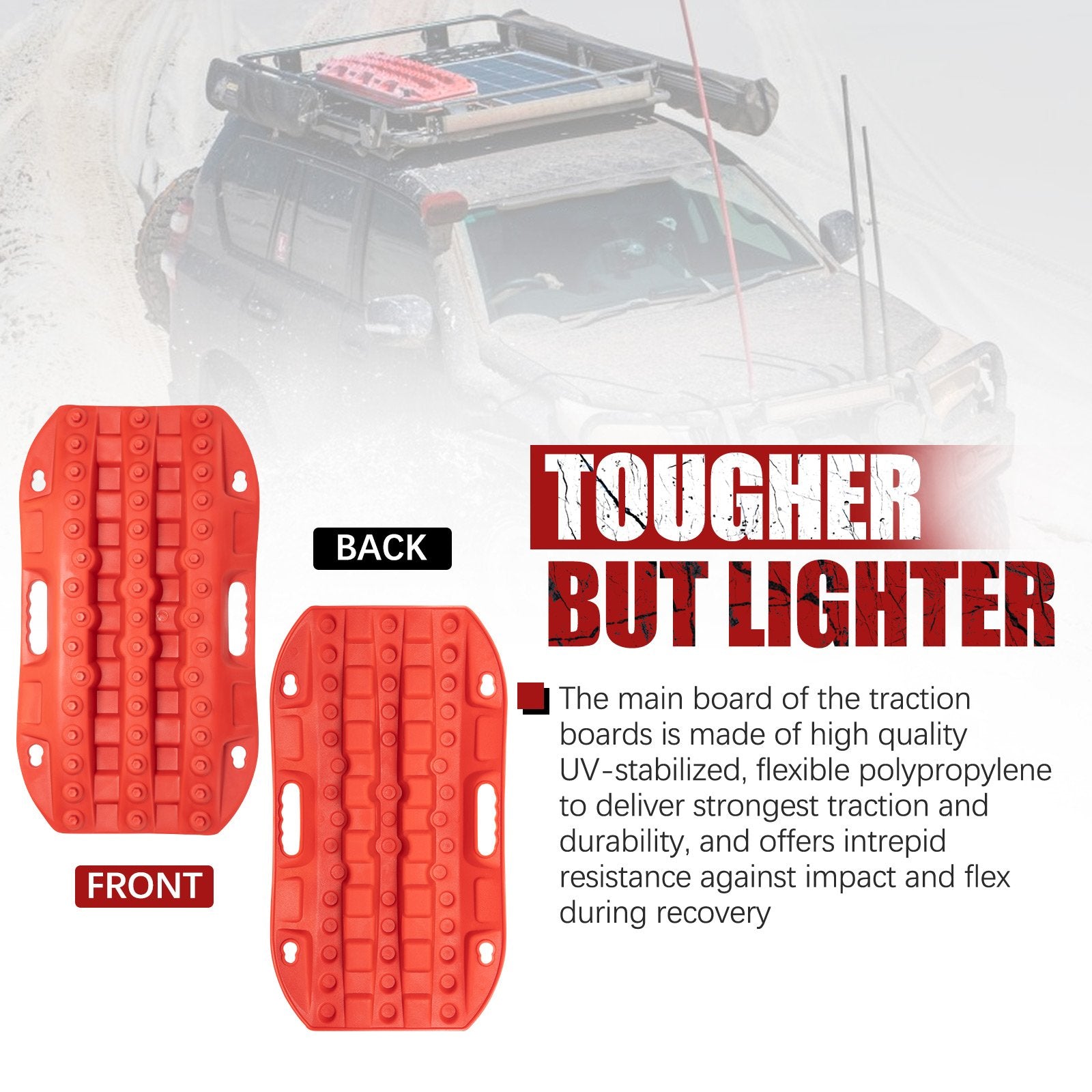 Bunker Indust Off-Road Traction Boards, 2 Pcs Recovery Tracks Traction Mat for 4X4 Jeep Mud, Sand, Snow Traction Ladder-Red Tire Traction Tool