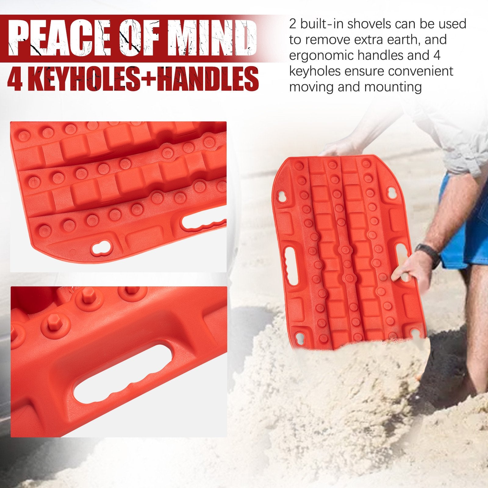 Bunker Indust Off-Road Traction Boards, 2 Pcs Recovery Tracks Traction Mat for 4X4 Jeep Mud, Sand, Snow Traction Ladder-Red Tire Traction Tool