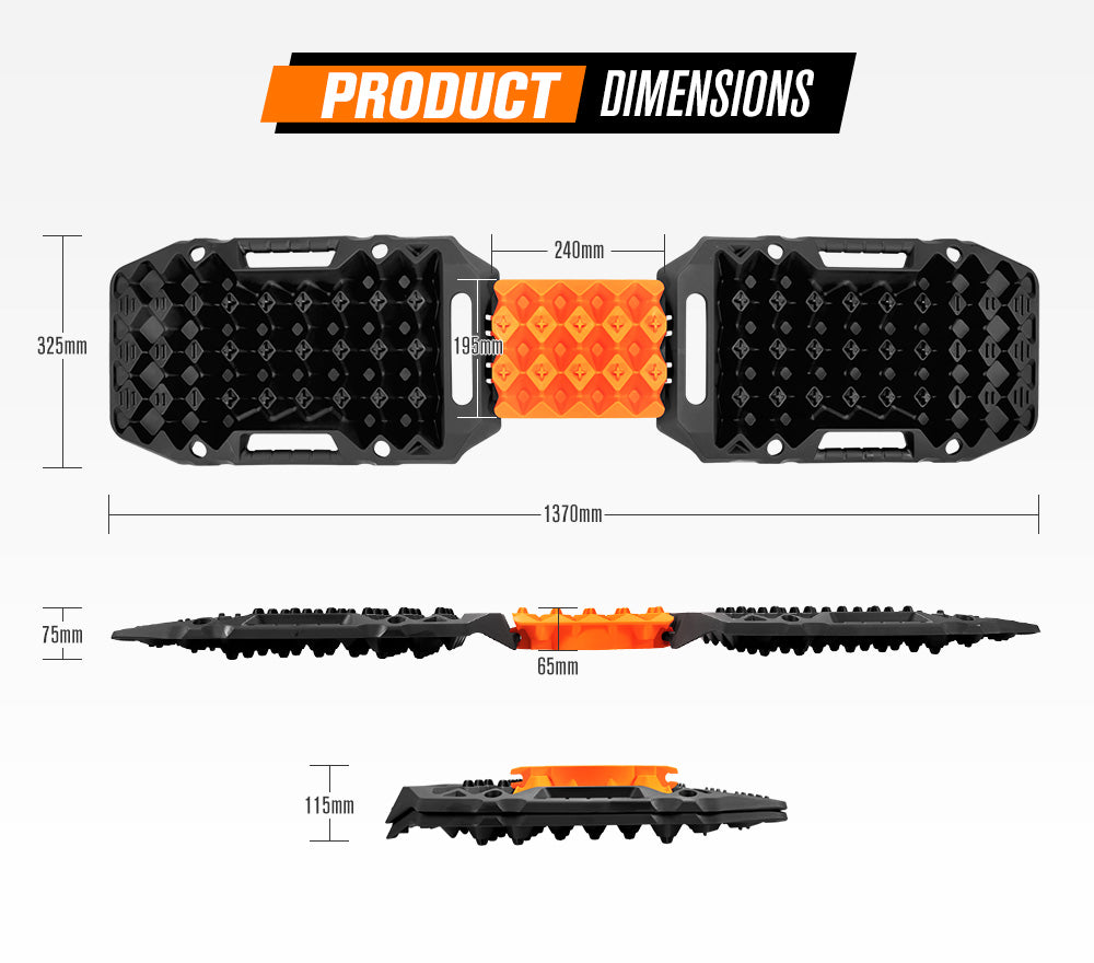 BUNKER INDUST 15Ton Mini Recovery Boards with Jack Base - Black