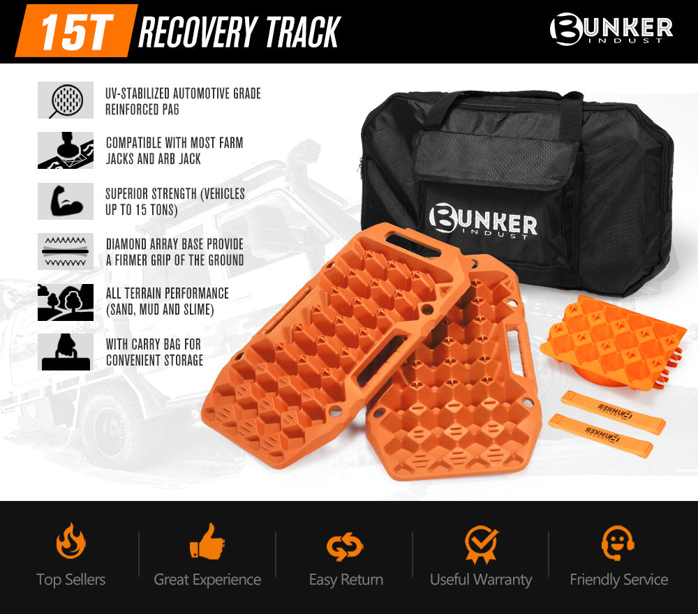 BUNKER INDUST 15Ton Mini Recovery Boards with Jack Base - Orange