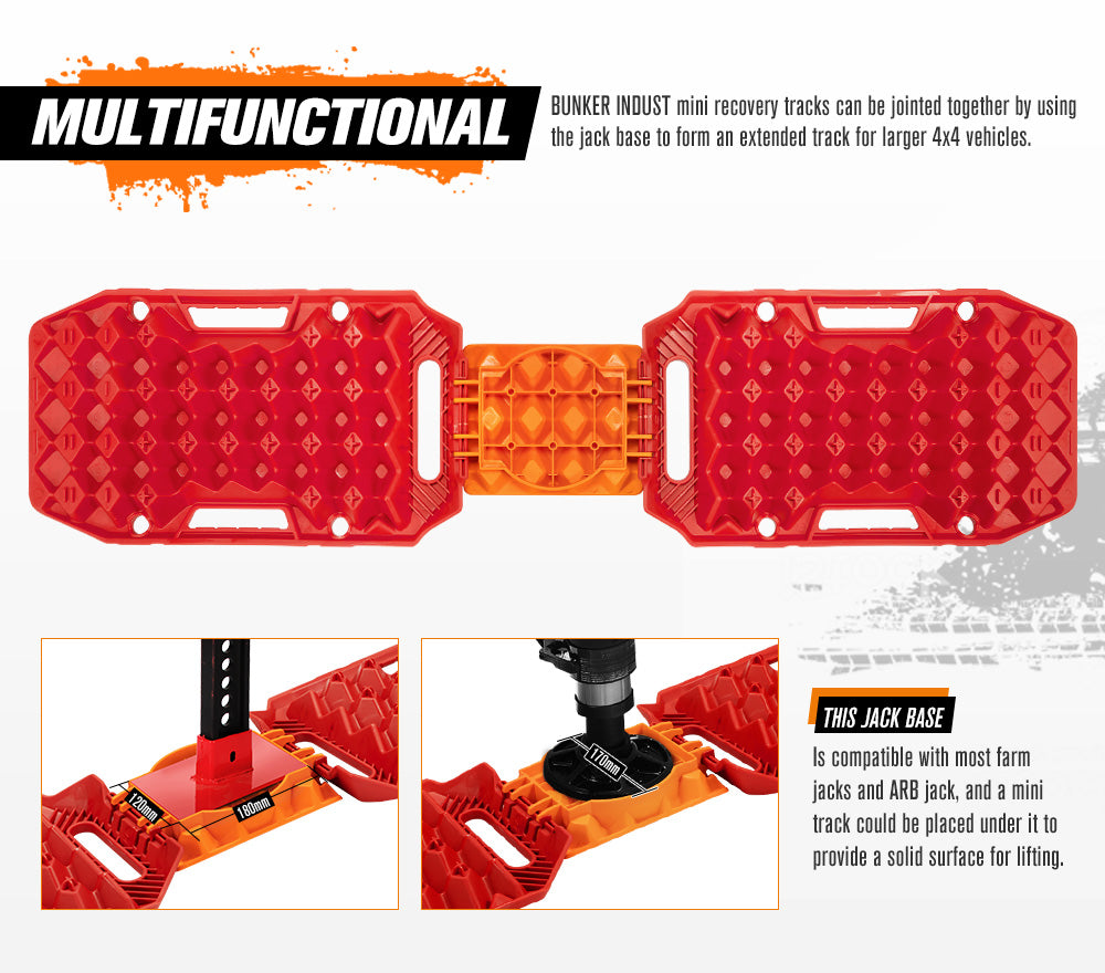 BUNKER INDUST 15Ton Mini Recovery Boards with Jack Base - Red