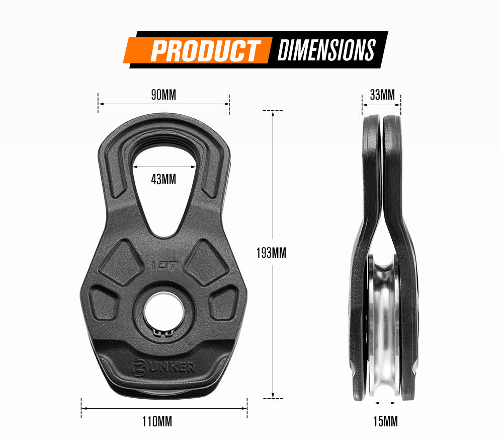 Bunker Indust 10 Ton Recovery Snatch Block Heavy Duty Rated Pulley Offroad 4WD