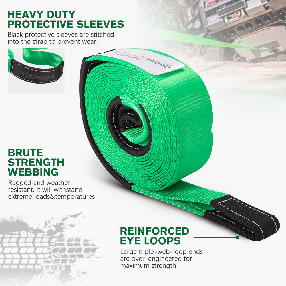 BUNKER INDUST 3" x 30ft 30,000 lbs Strength Recovery Car Towing Rope Emergency Tow Strap - Green