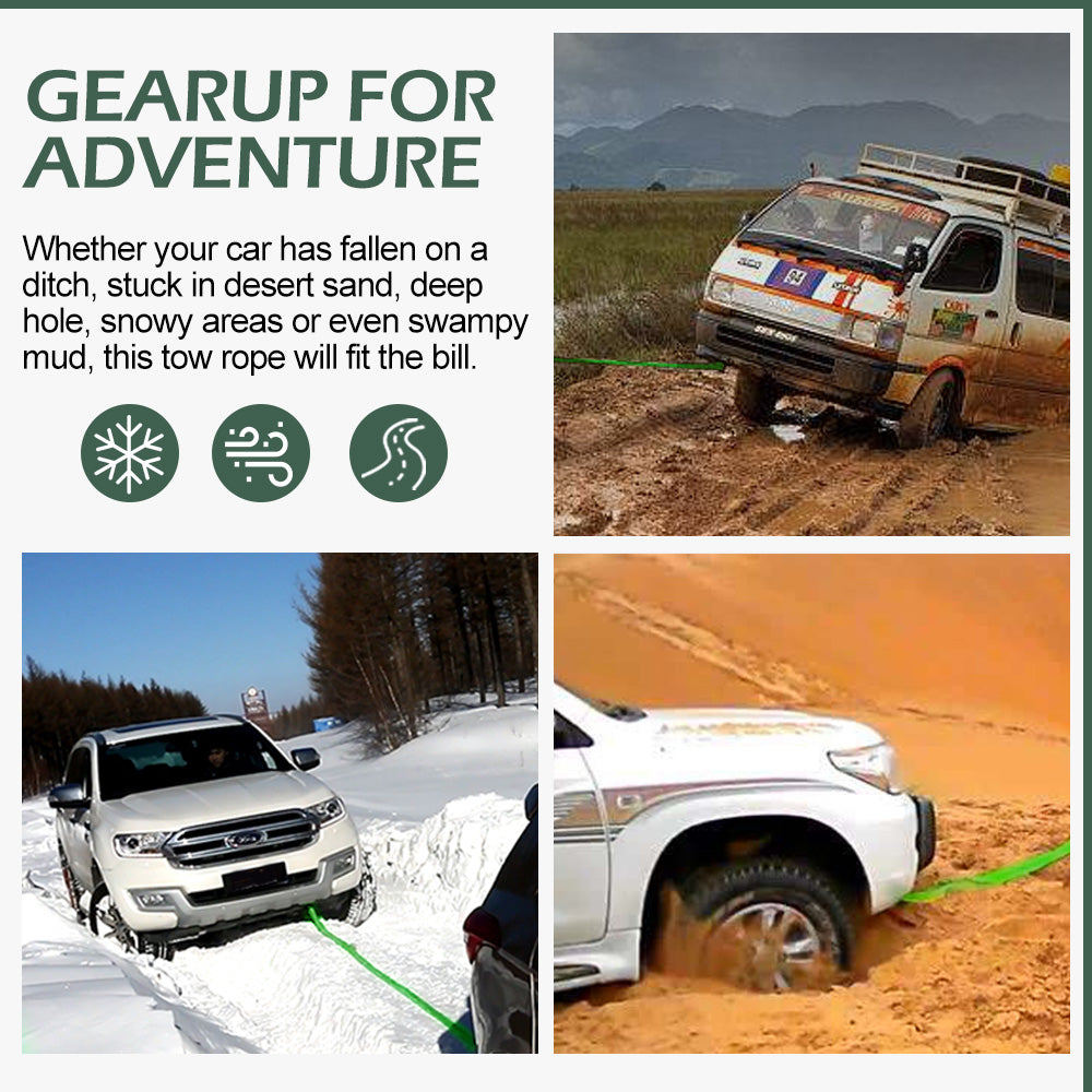 BUNKER INDUST 3" x 30ft 30,000 lbs Strength Recovery Car Towing Rope Emergency Tow Strap - Green