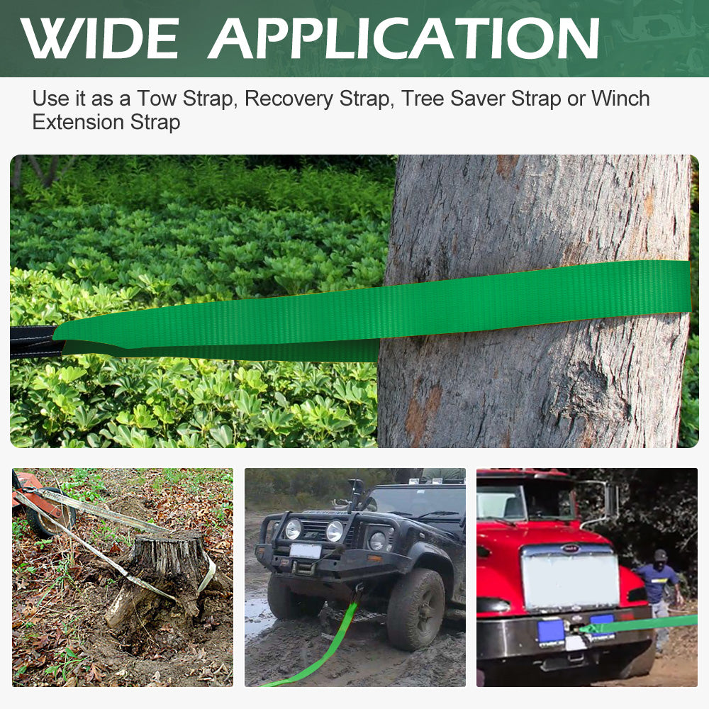 BUNKER INDUST 3" x 30ft 30,000 lbs Strength Recovery Car Towing Rope Emergency Tow Strap - Green
