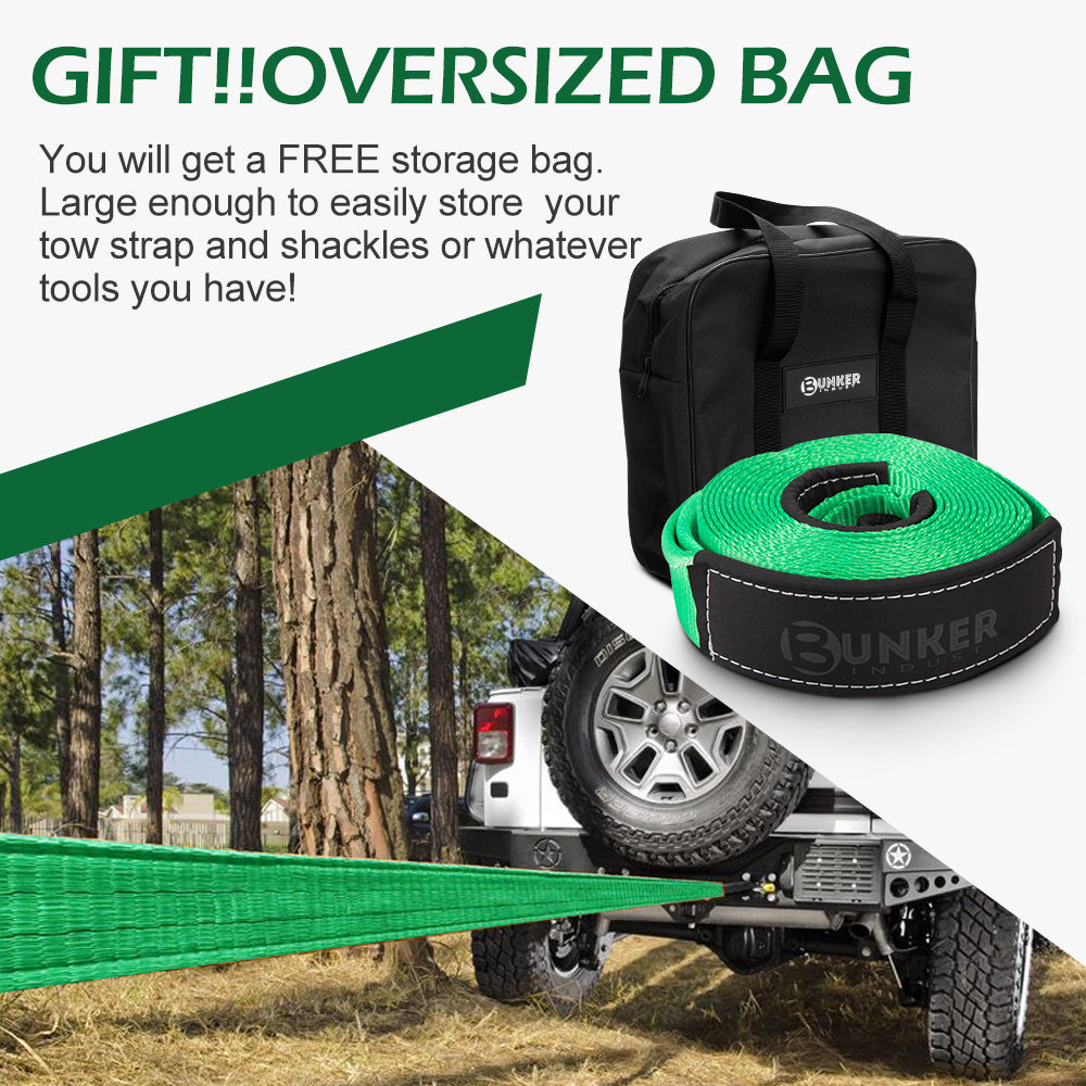 BUNKER INDUST 3" x 30ft 30,000 lbs Strength Recovery Car Towing Rope Emergency Tow Strap - Green