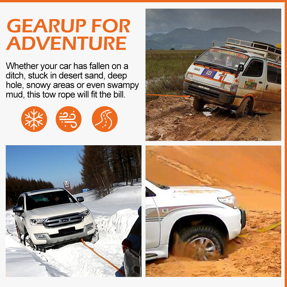 BUNKER INDUST 3" x 30ft 30,000 lbs Strength Recovery Car Towing Rope Emergency Tow Strap - Orange