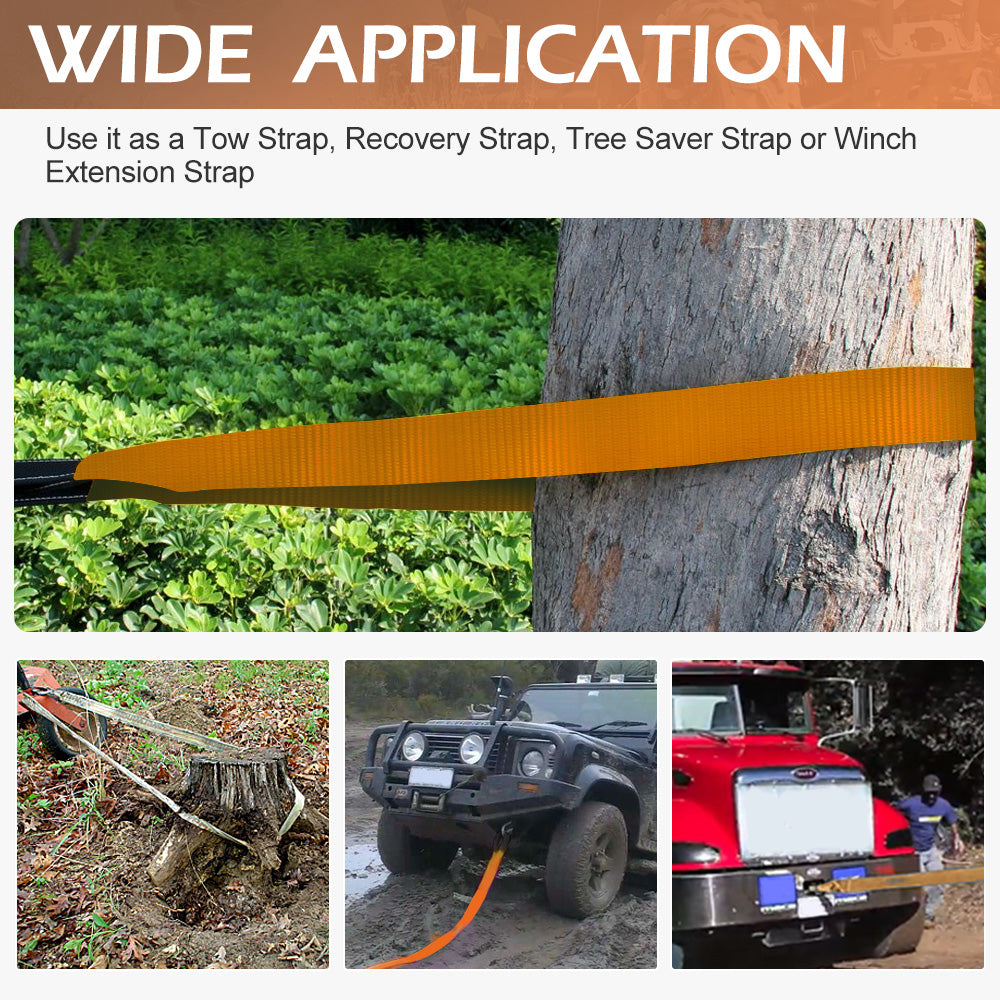 BUNKER INDUST 3" x 30ft 30,000 lbs Strength Recovery Car Towing Rope Emergency Tow Strap - Orange