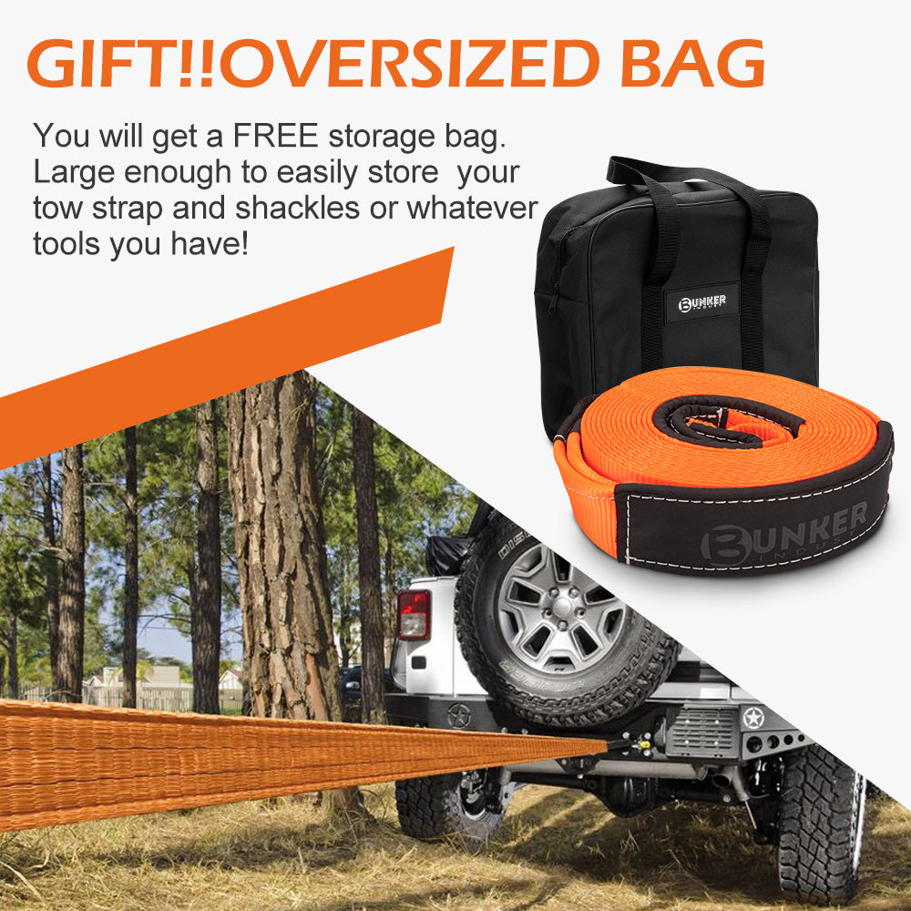 BUNKER INDUST 3" x 30ft 30,000 lbs Strength Recovery Car Towing Rope Emergency Tow Strap - Orange