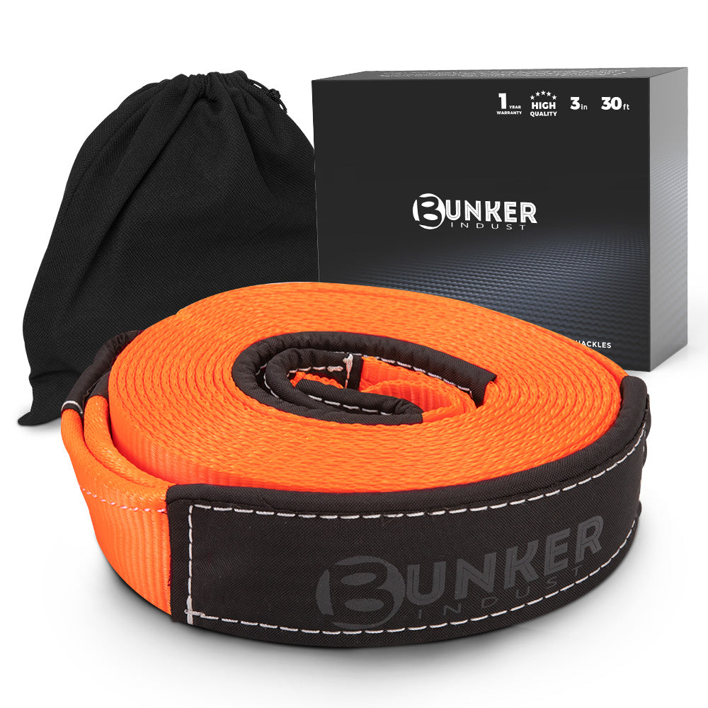 BUNKER INDUST 3" x 30ft 30,000 lbs Strength Recovery Car Towing Rope Emergency Tow Strap - Orange