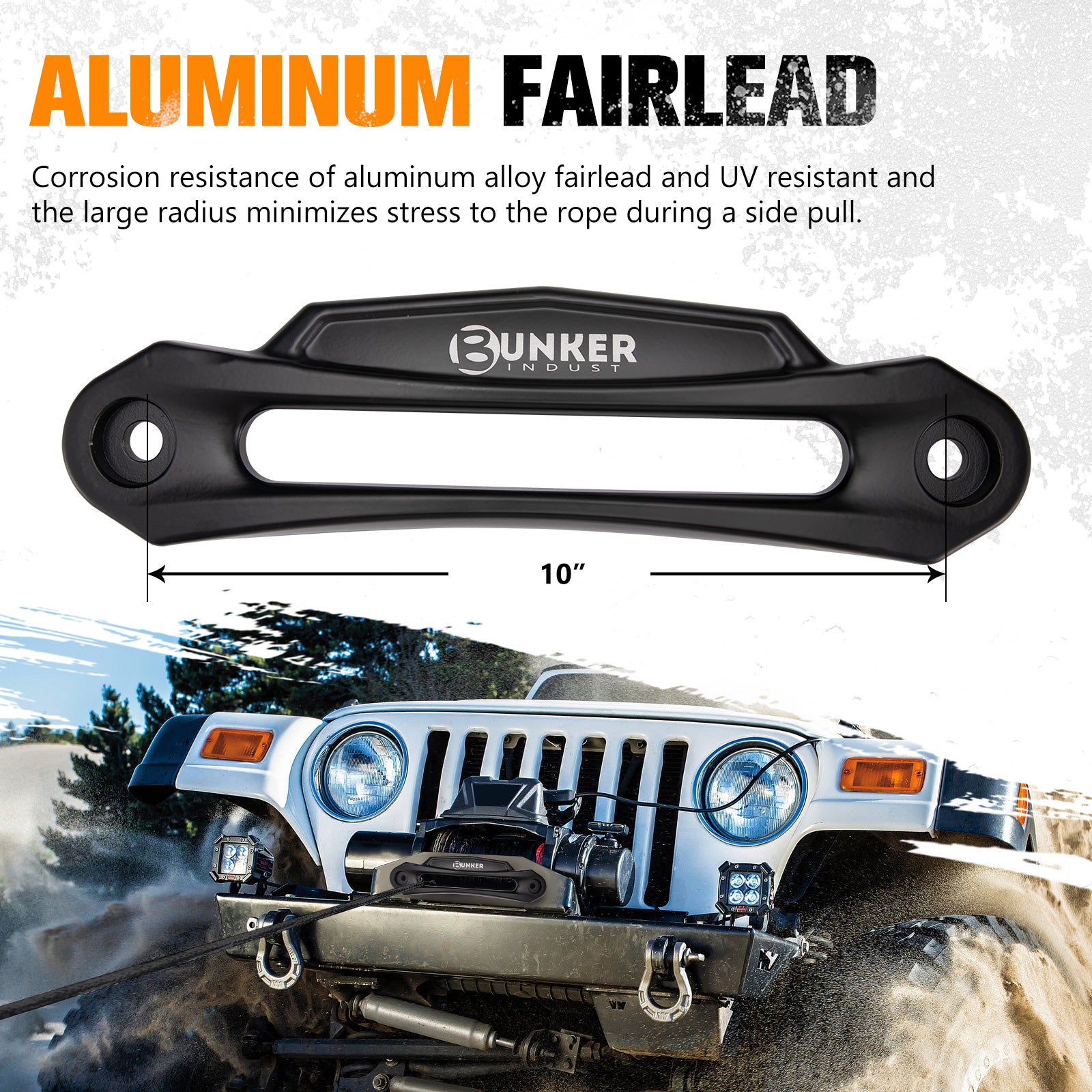 BUNKER INDUST Synthetic Winch Rope Kit,3/8" x 100' 23809LBS Winch Line Cable Replacement with Protective Sleeve+Winch Fairlead+Hook