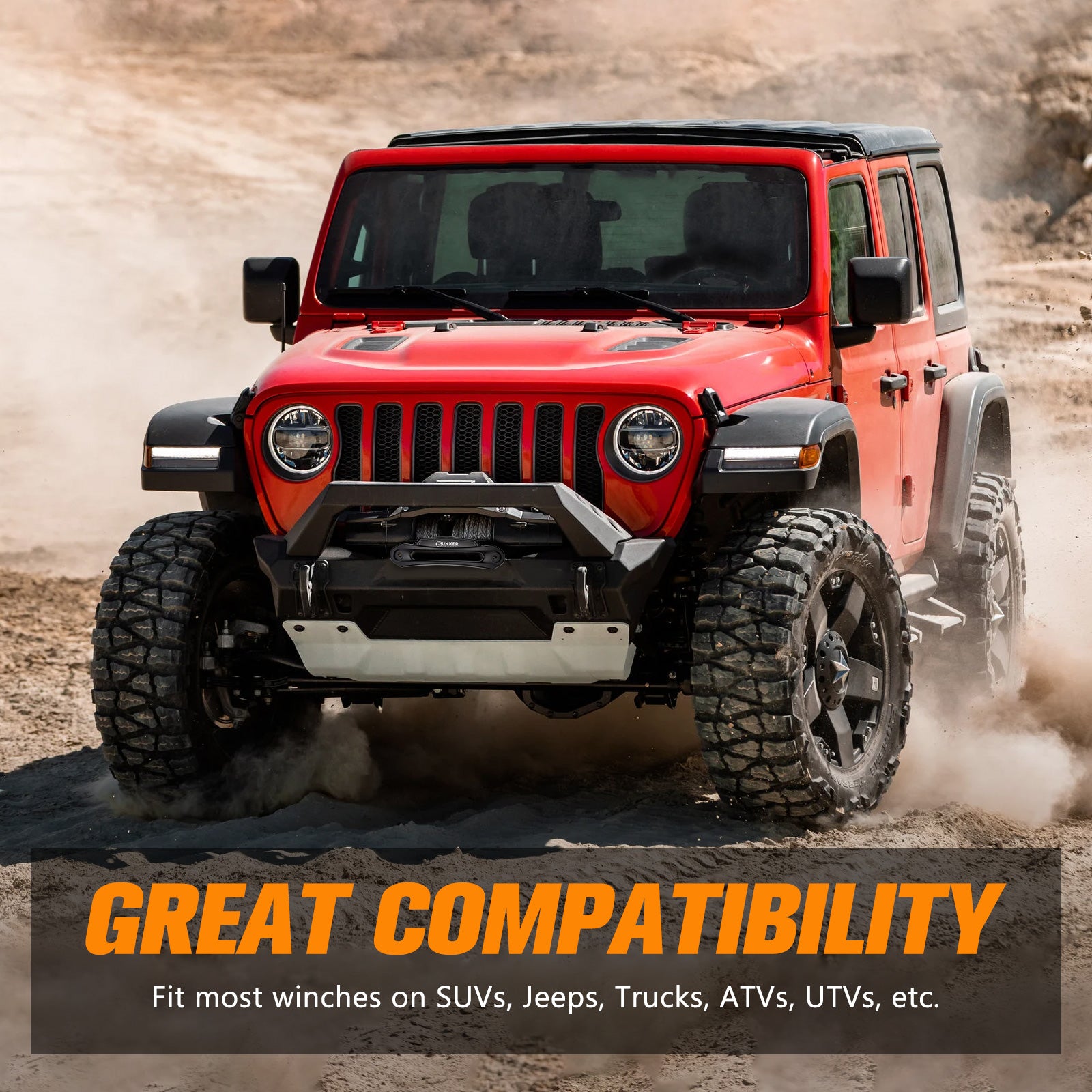 BUNKER INDUST Synthetic Winch Rope Kit,3/8" x 100' 23809LBS Winch Line Cable Replacement with Protective Sleeve+Winch Fairlead+Hook