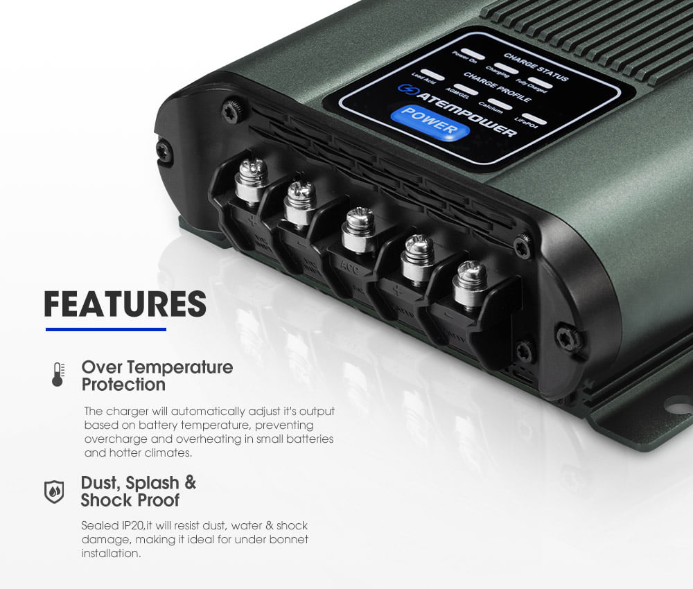 ATEM POWER 12V 30A DC to DC Battery Charger System Kit Isolator Dual Battery