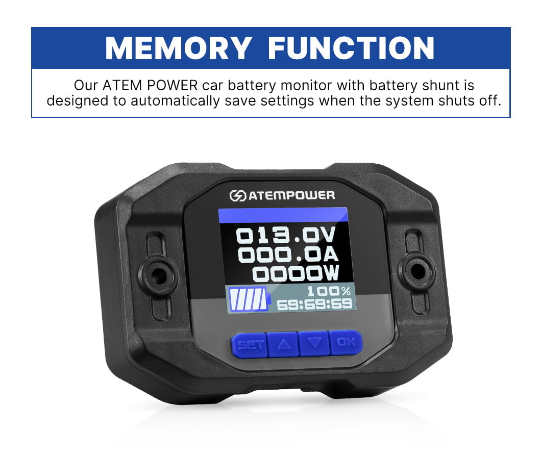 Atem Power Battery Monitor High Low Voltage 100A w/Shunt Wire 12V Battery
