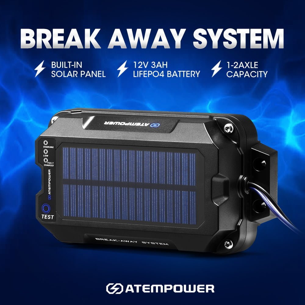 ATEM POWER Break Away System with Battery& Switch Solar Trailer Camper Electric