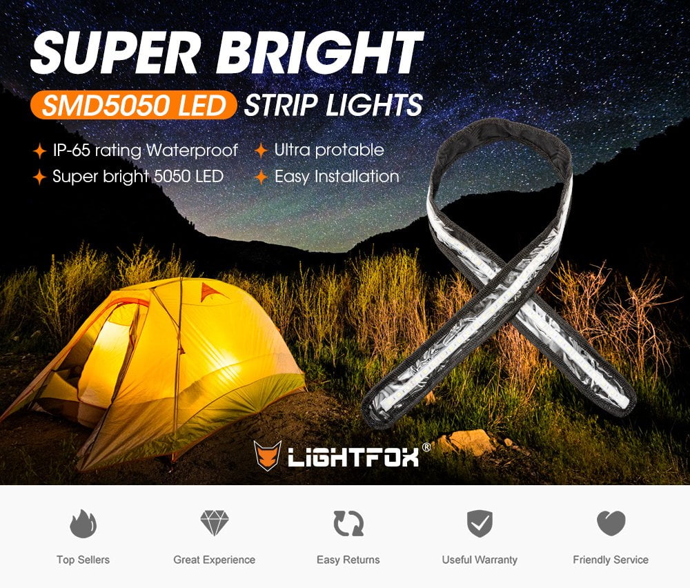 LIGHTFOX 1.3m 12V Flexible Led Camping Light 5050 SMD Waterproof Caravan Boat