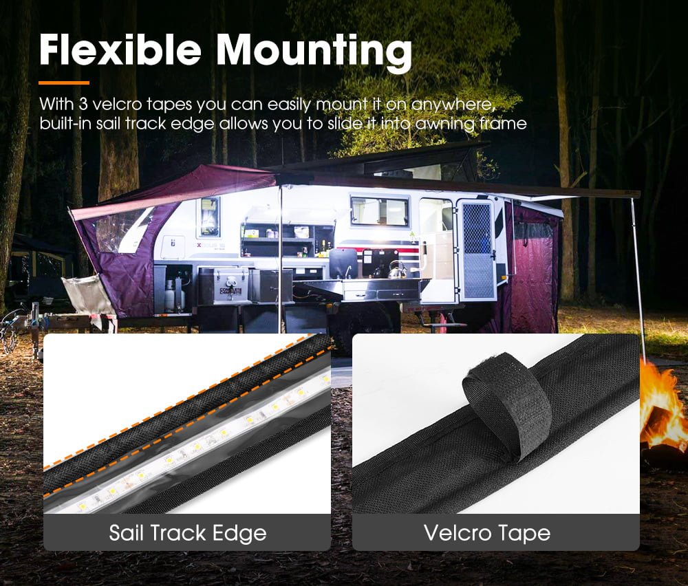 LIGHTFOX 1.3m 12V Flexible Led Camping Light 5050 SMD Waterproof Caravan Boat