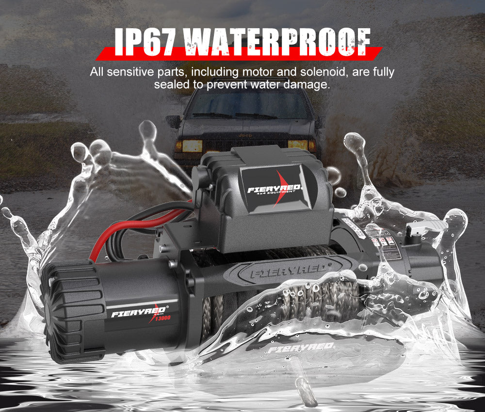 FIERYRED Electric Winch 13000LBS 12V Synthetic Rope
