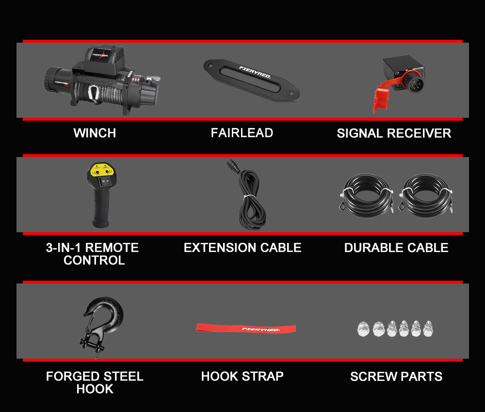 FIERYRED Electric Winch 13000LBS 12V Synthetic Rope