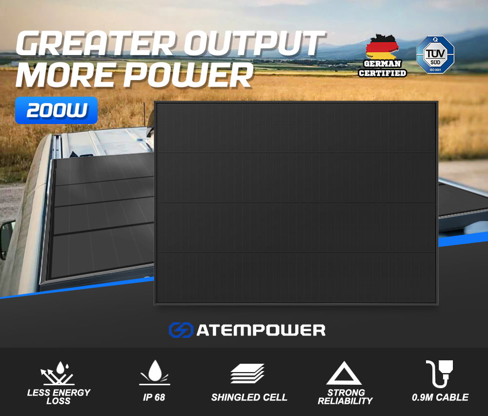 ATEM POWER 12V 200W Solar Panel Kit Mono Shingled Fixed Power Caravan Camping