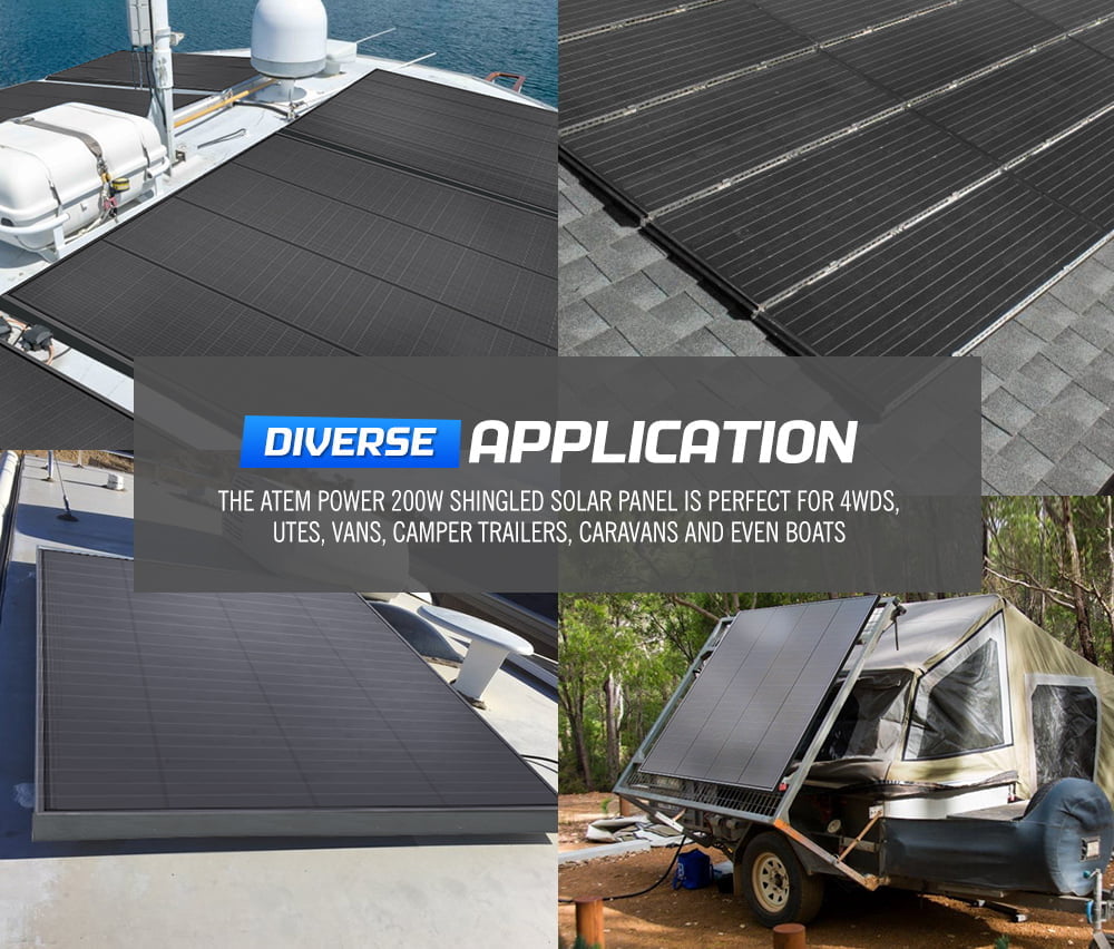 ATEM POWER 12V 200W Solar Panel Kit Mono Shingled Fixed Power Caravan Camping