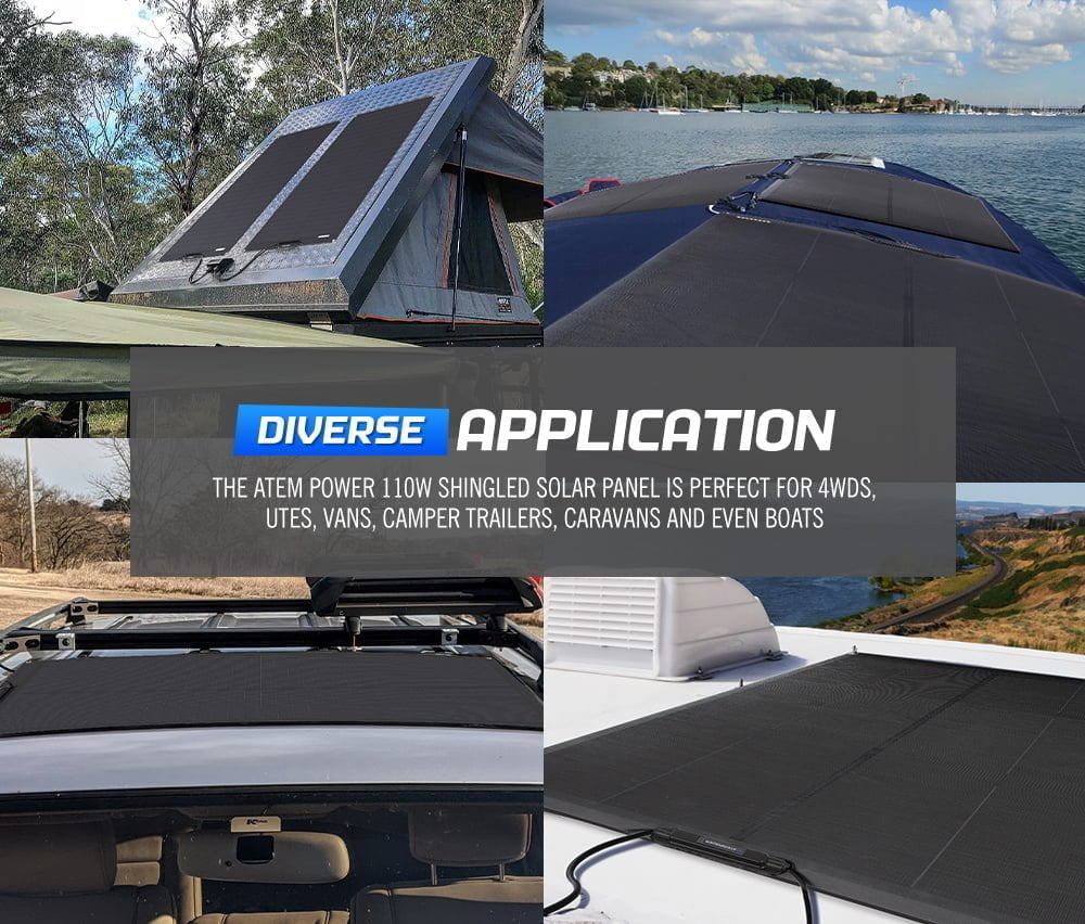 ATEM POWER 12V 110W Flexible Solar Panel Mono Shingled Caravan Battery Charging
