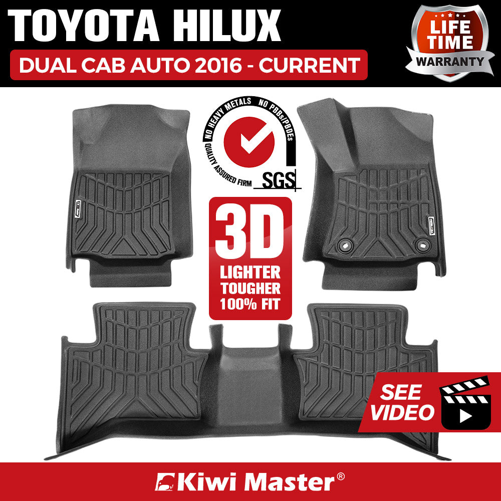 KIWI MASTER 3D TPE Car Floor Mats Fit Toyota Hilux Dual Cab Auto MY 2016 - NEW