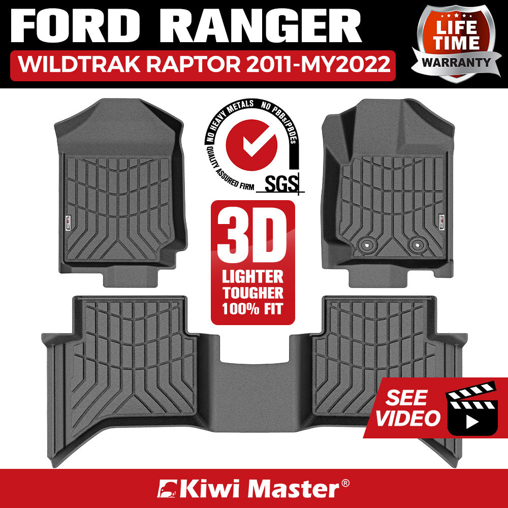 KIWI MASTER 3D TPE Car Floor Mat for Ford Ranger Wildtrak Raptor 2011-2022