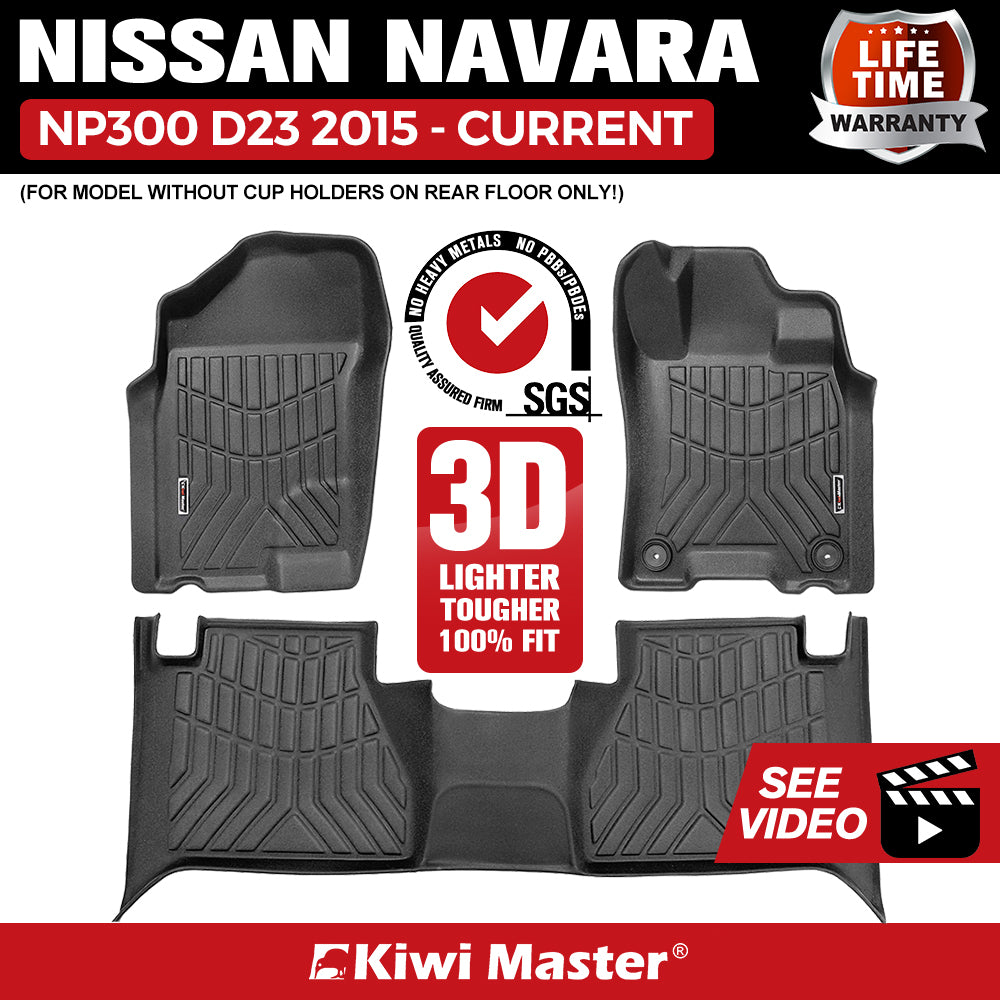 KIWI MASTER 3D TPE Car Floor Mats Liner fit for Nissan Navara NP300 D23 2015-Current