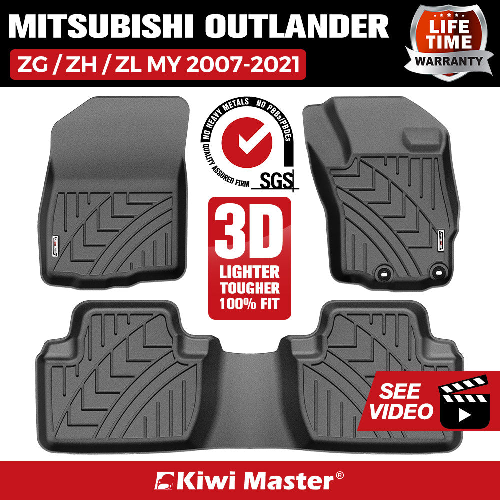 KIWI MASTER 3D TPE Car Floor Mats Liner fit Mitsubishi Outlander MY 2007-2021